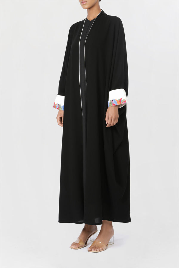 Multicolor Turn Up Cuffs Black Abaya ED2202