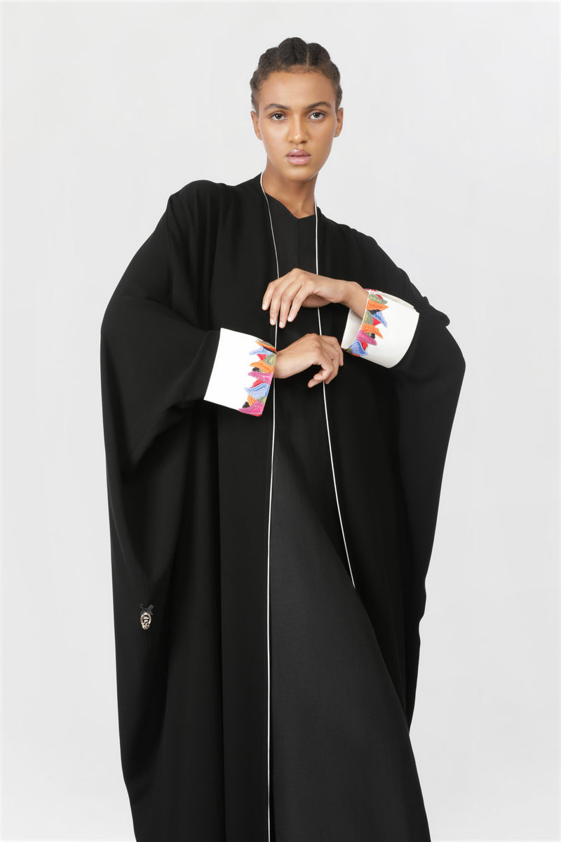 Multicolor Turn Up Cuffs Black Abaya ED2202