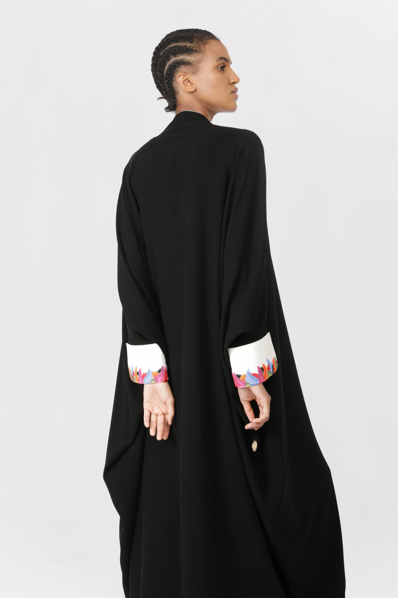 Multicolor Turn Up Cuffs Black Abaya ED2202