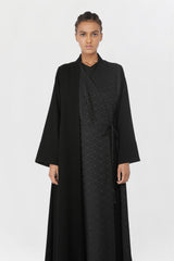 Tie Closure and Tasseled Highlights Black Abaya ED2203