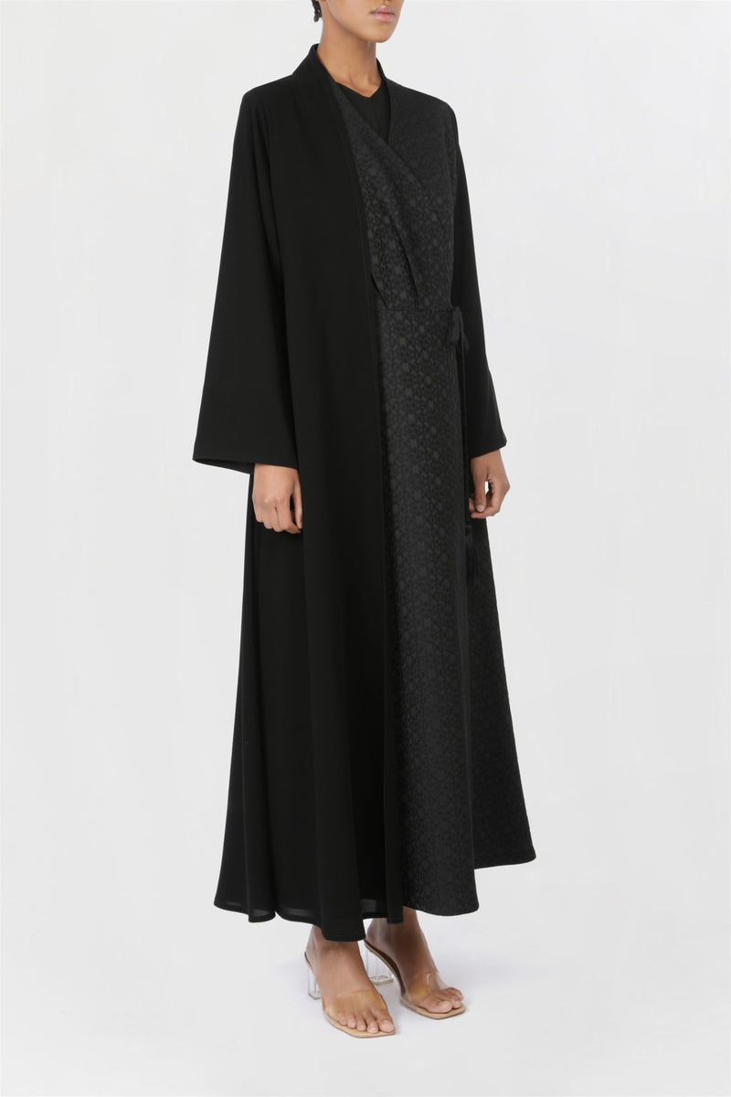 Tie Closure and Tasseled Highlights Black Abaya ED2203