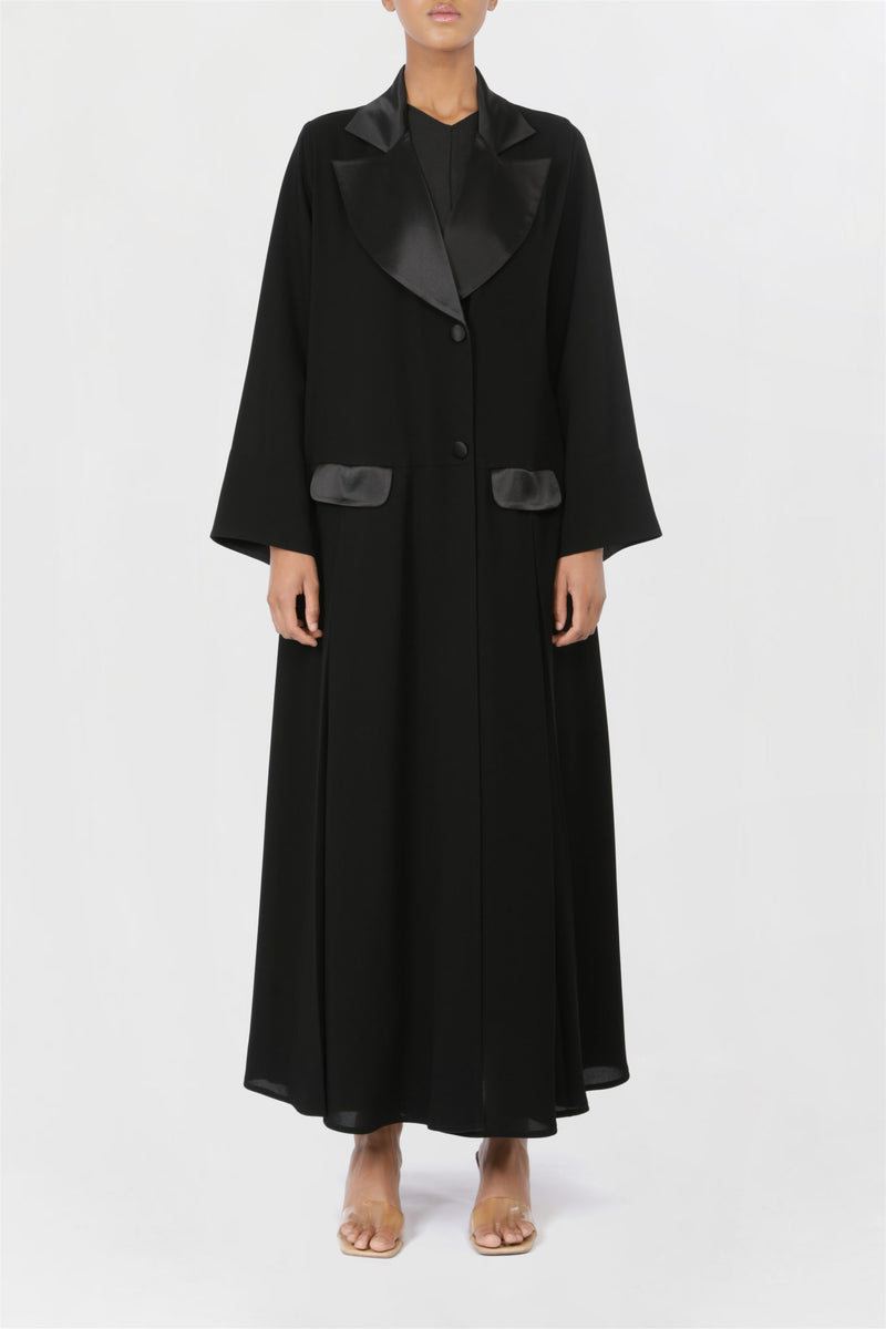 Front Flap Silk Pockets Black Abaya ED2204