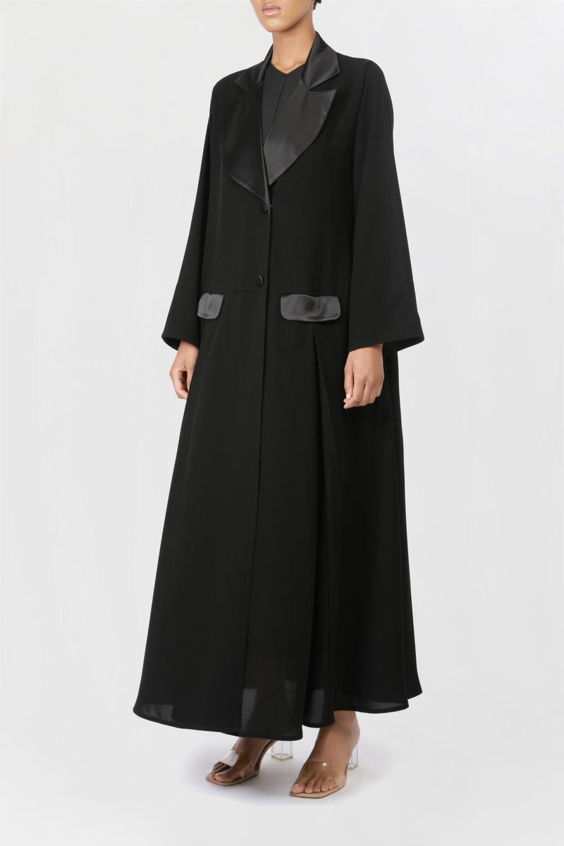 Front Flap Silk Pockets Black Abaya ED2204