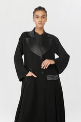 Front Flap Silk Pockets Black Abaya ED2204