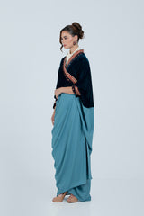 DCV2527-PETROLEUM BLUE Naqshat Al Nada Abaya - Limited Edition