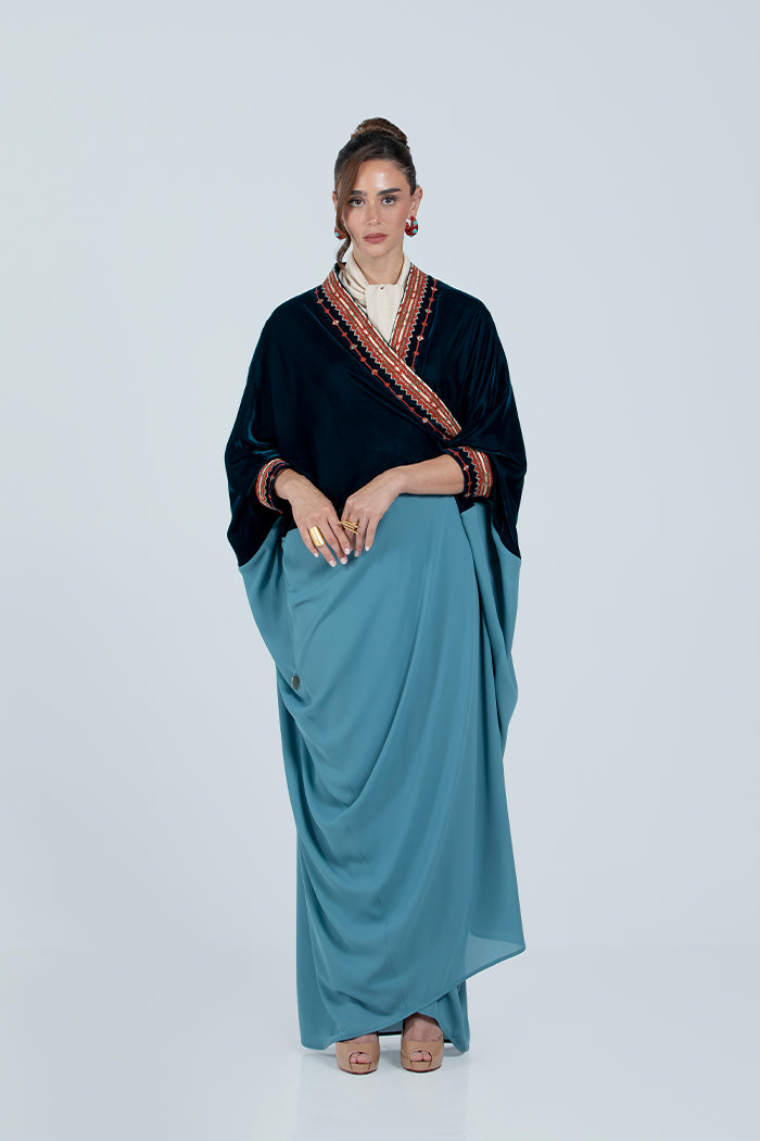 DCV2527-PETROLEUM BLUE Naqshat Al Nada Abaya - Limited Edition