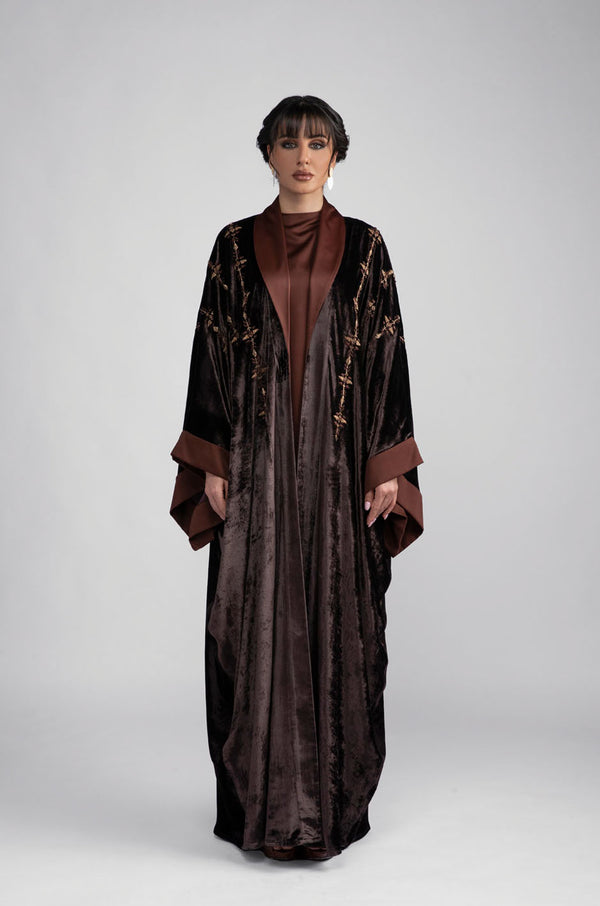 DCV2312 Woodland Winter Luxe Brown velvet Abaya