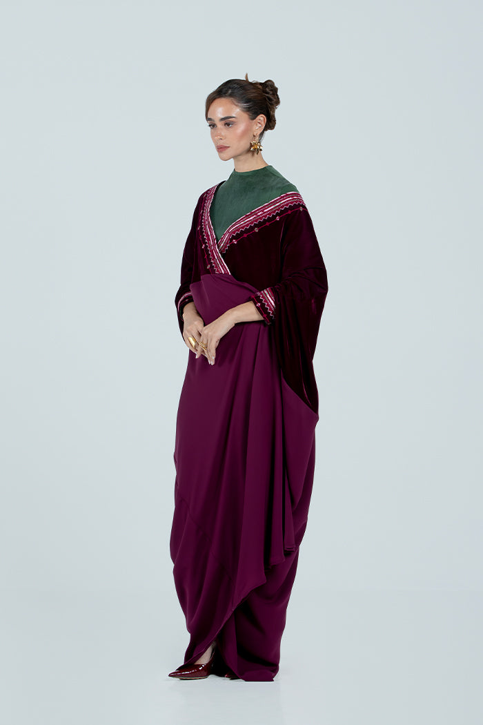 DCV2527-MAROON Naqshat Al Nada Abaya - Limited Edition