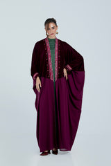 DCV2527-MAROON Naqshat Al Nada Abaya - Limited Edition