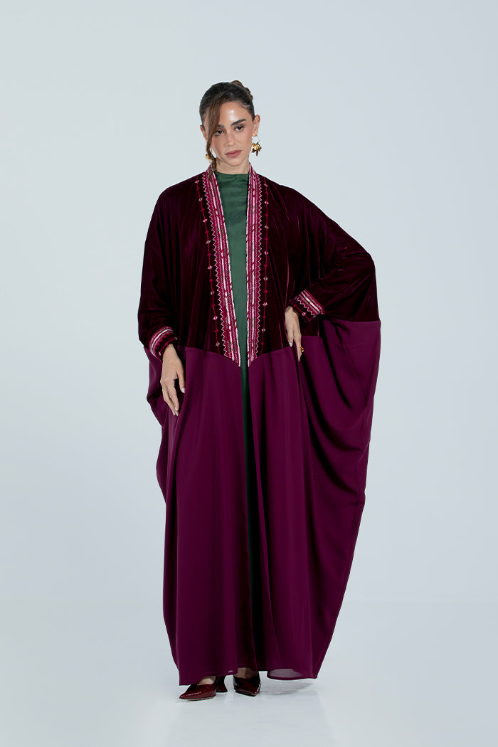 DCV2527-MAROON Naqshat Al Nada Abaya - Limited Edition