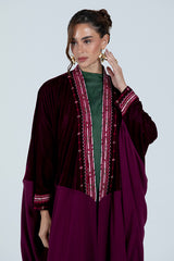 DCV2527-MAROON Naqshat Al Nada Abaya - Limited Edition