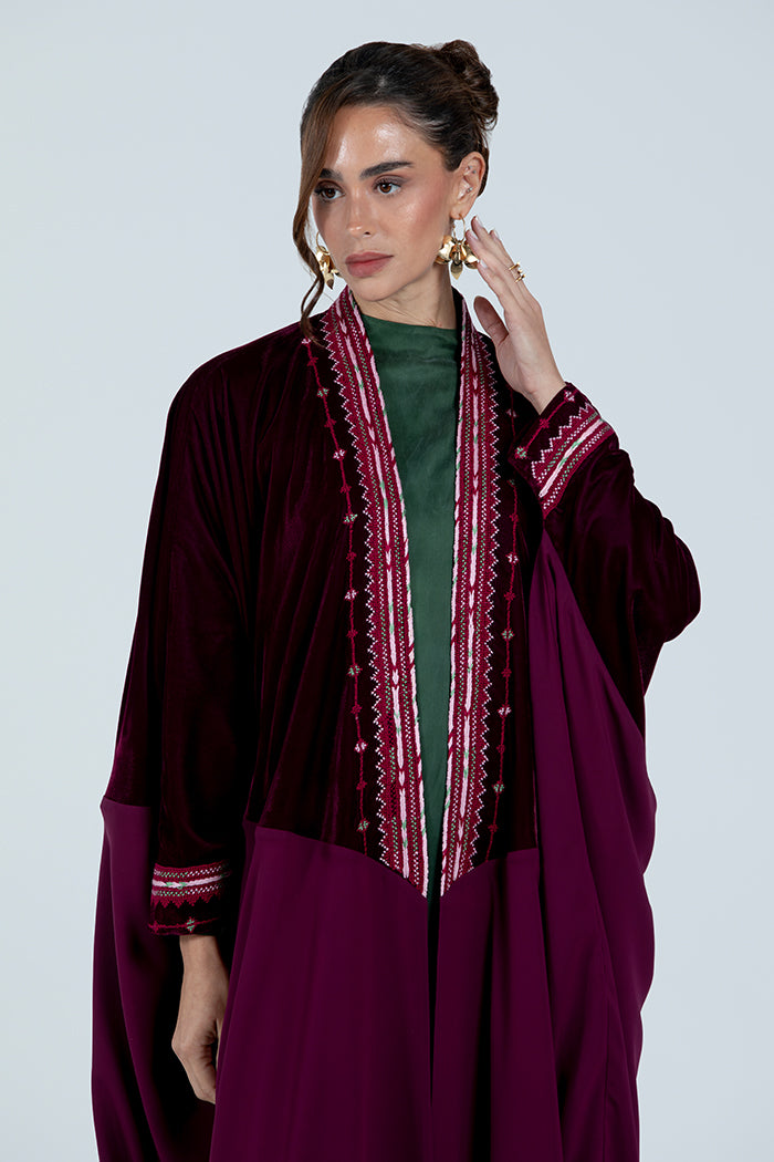 DCV2527-MAROON Naqshat Al Nada Abaya - Limited Edition