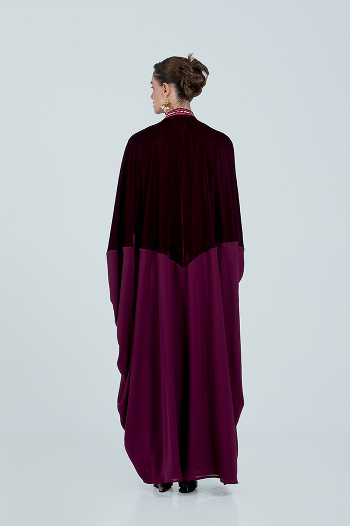 DCV2527-MAROON Naqshat Al Nada Abaya - Limited Edition