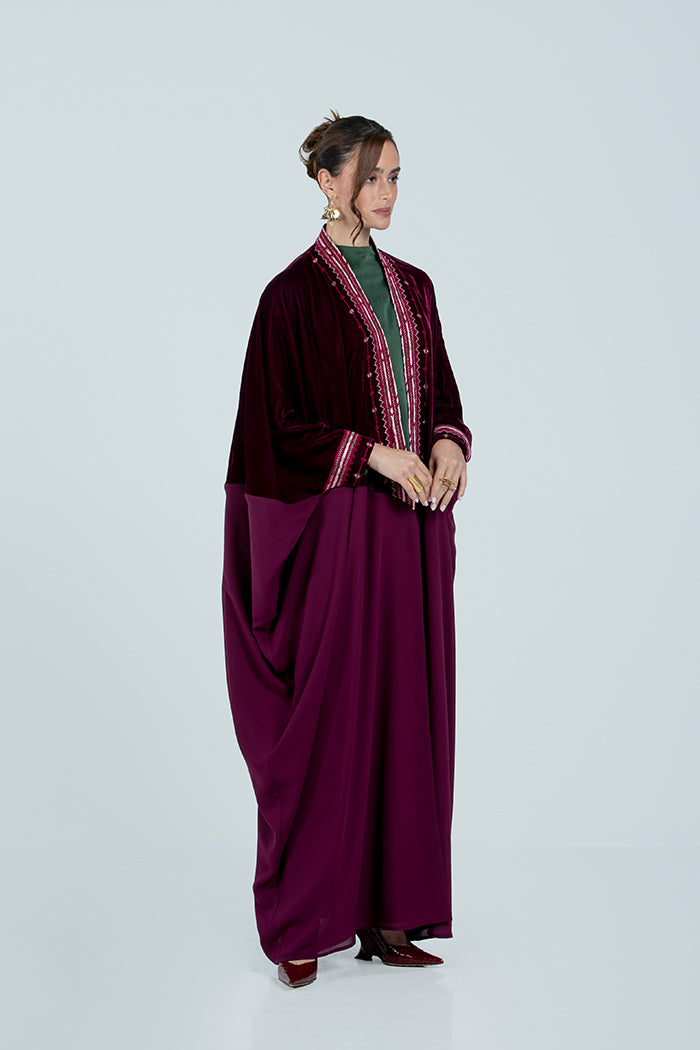 DCV2527-MAROON Naqshat Al Nada Abaya - Limited Edition