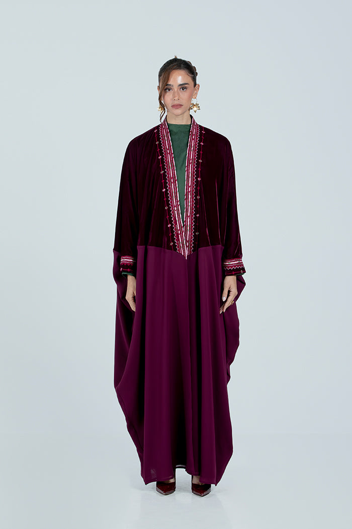 DCV2527-MAROON Naqshat Al Nada Abaya - Limited Edition