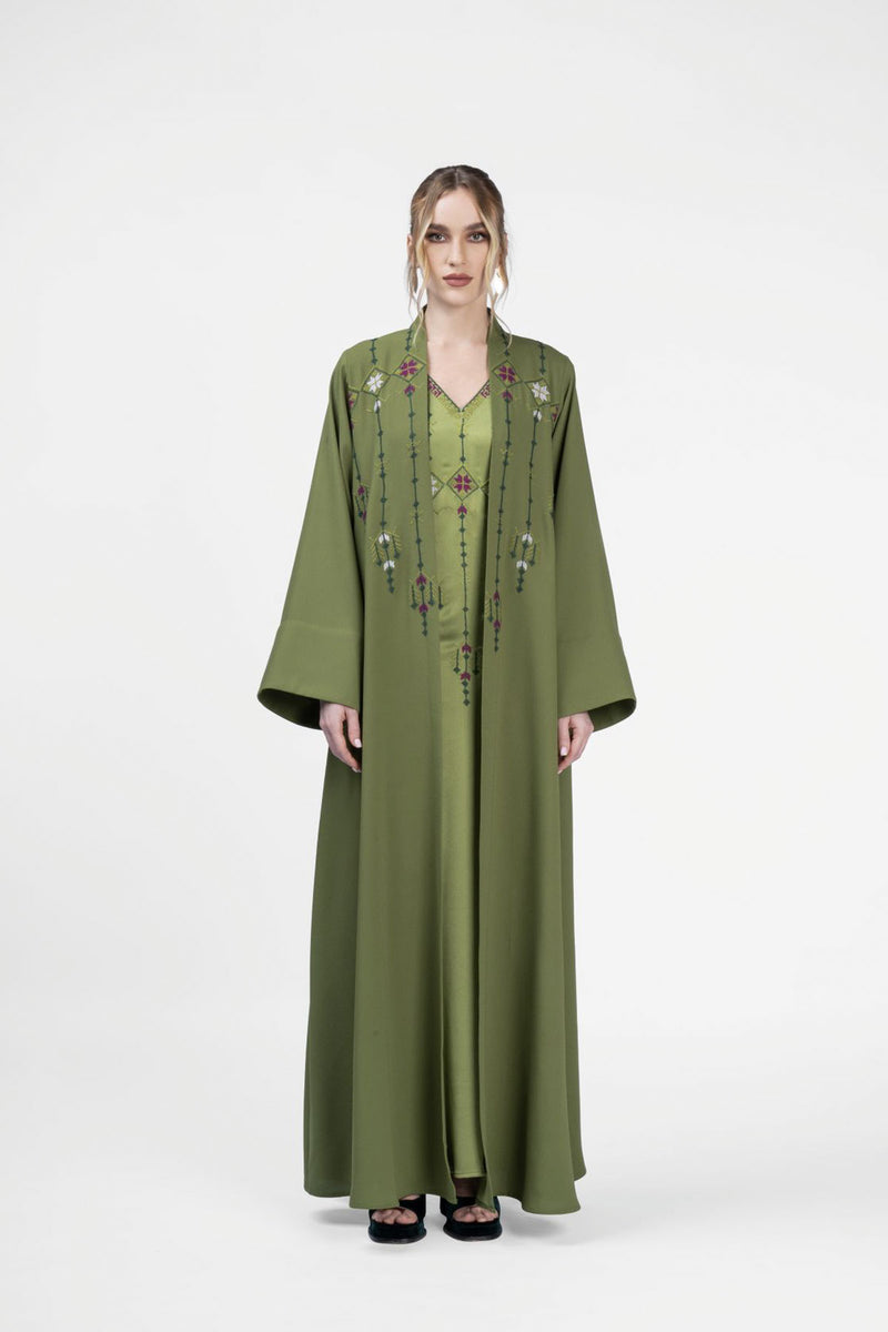 RMDJK2401-GR Oasis Dream Multicolor Embroidery Abaya