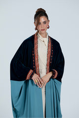 DCV2527-PETROLEUM BLUE Naqshat Al Nada Abaya - Limited Edition