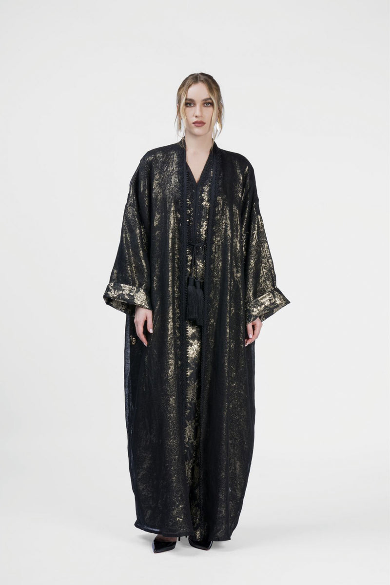 RMDB2401-BLK Shadow Elegance Kimono Abaya- Full set