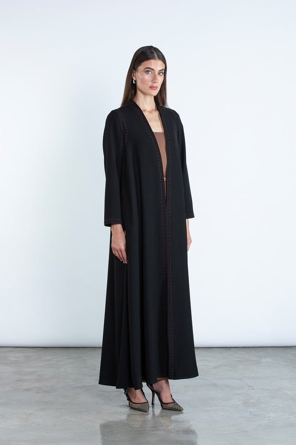 SM2503 Elegant Flared Abaya with Contrast Lining and Hand Stitched Details