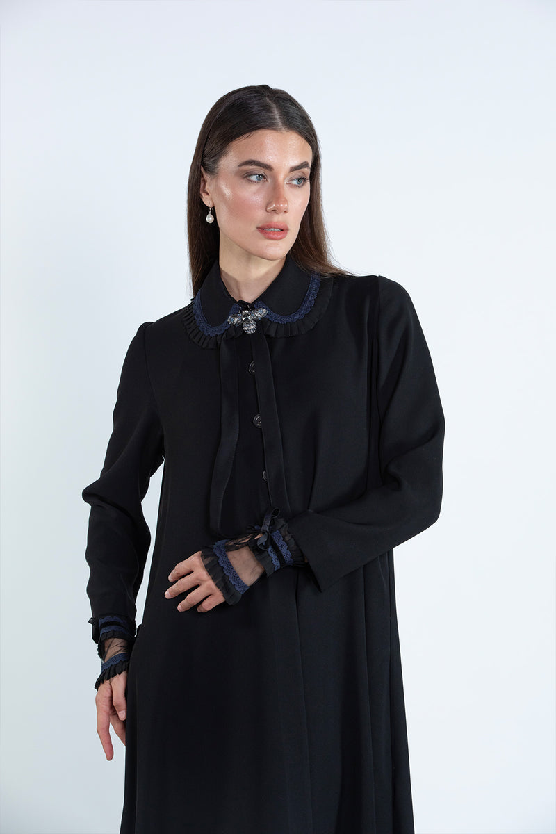SM2501 Moonlight Abaya with Detachable Collar & Cuff Set Elegance in motion