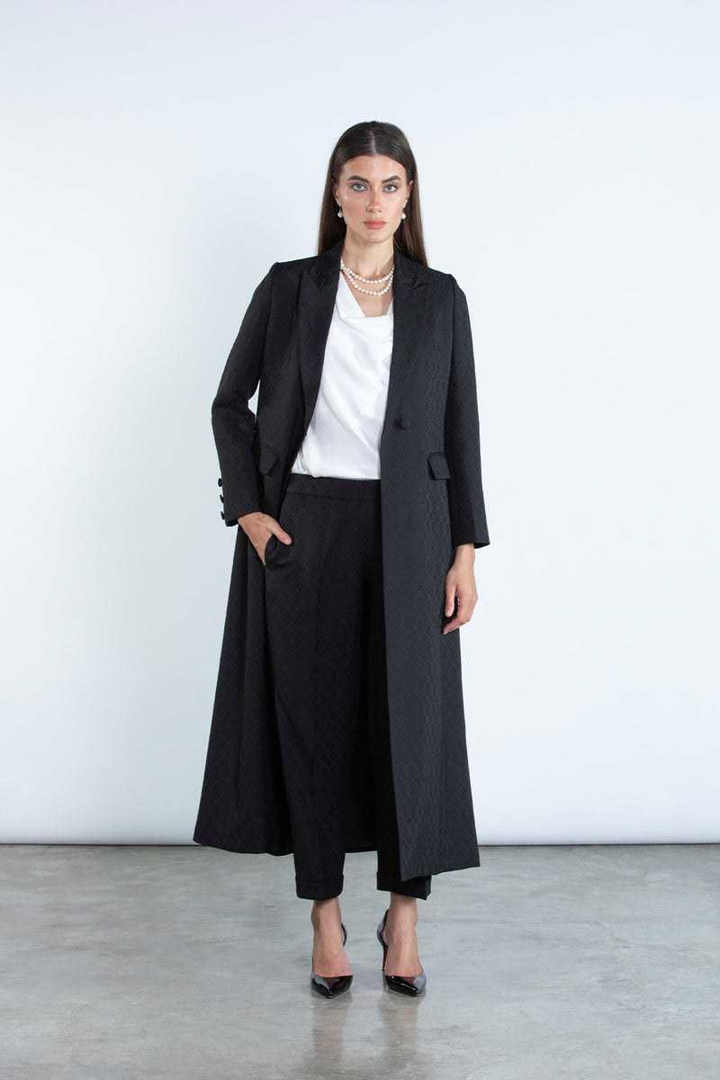 SM2508  Tailored Jacquard Suit Set with Matching Trousers and headscarf