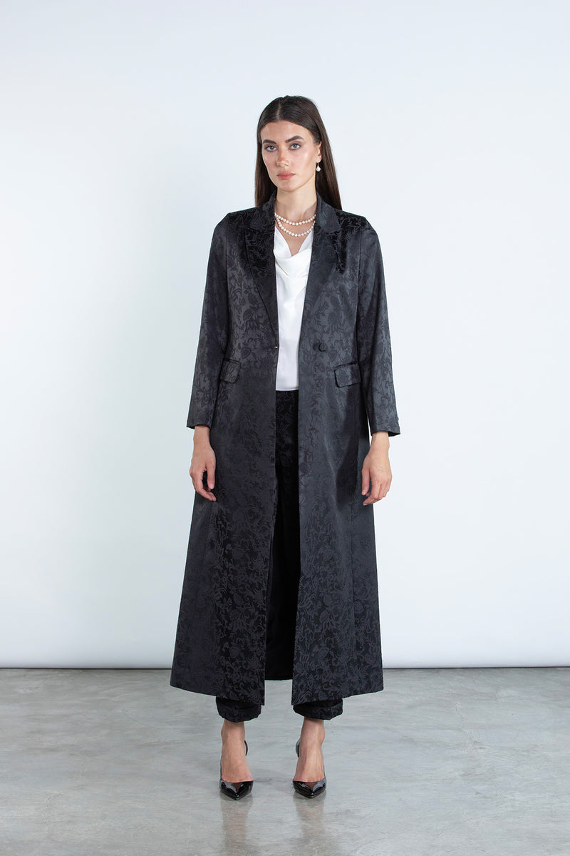 SM2504 - BLACK Modest Suit Set with Jacquard Finish