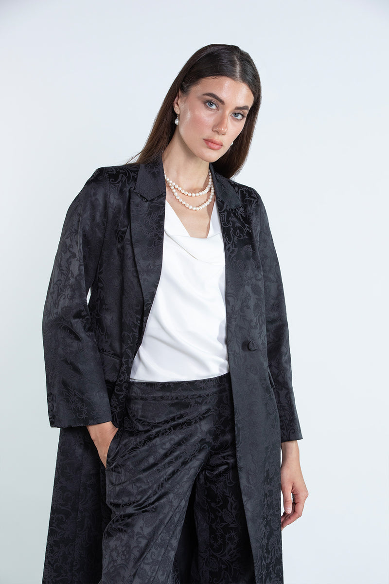 SM2504 - BLACK Modest Suit Set with Jacquard Finish