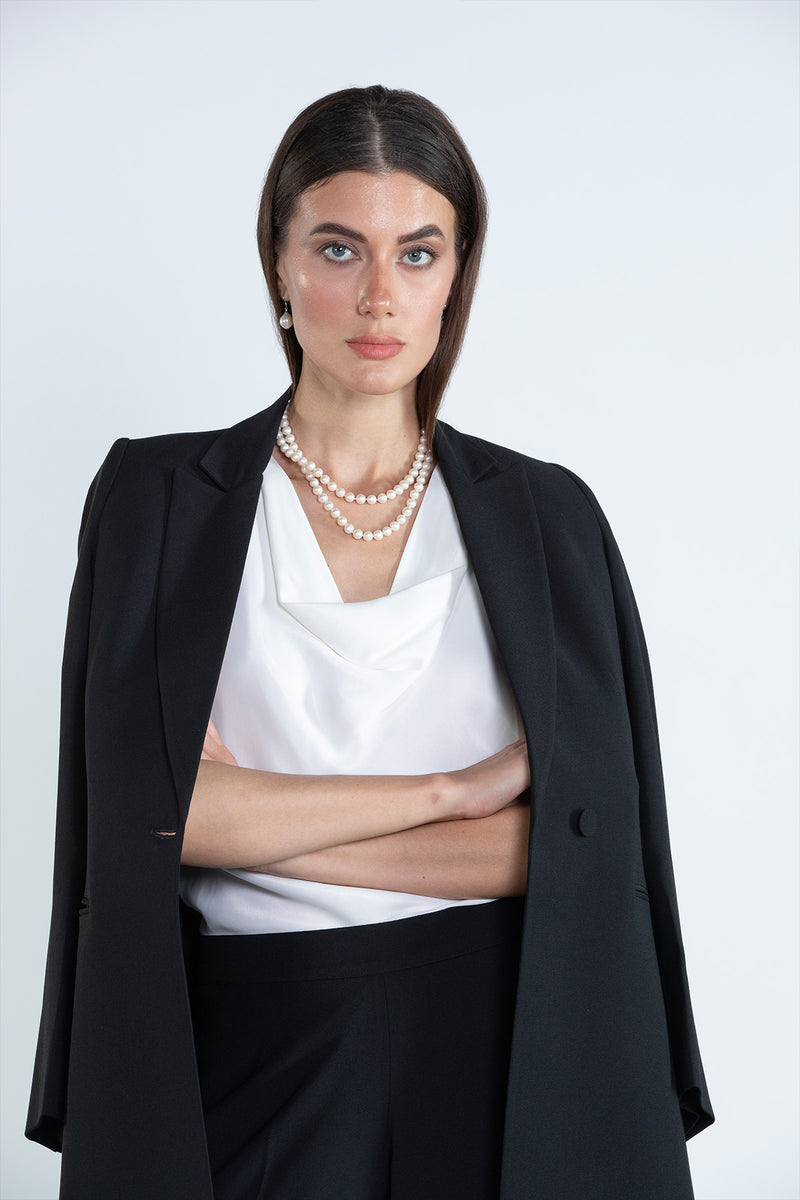 Chic black  full length blazer and trousers suit DC2007