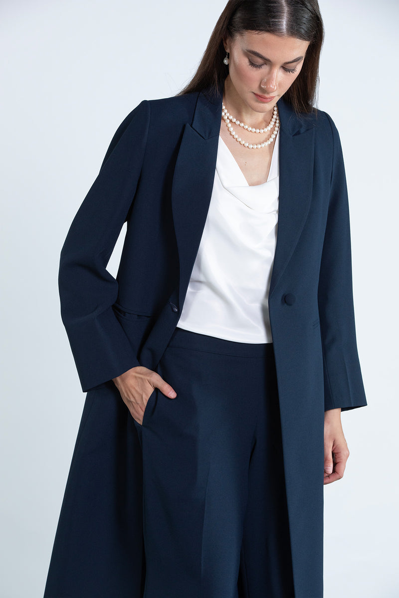 Chic Navy Blue  Full Length Blazer and Trousers Suit DC2007