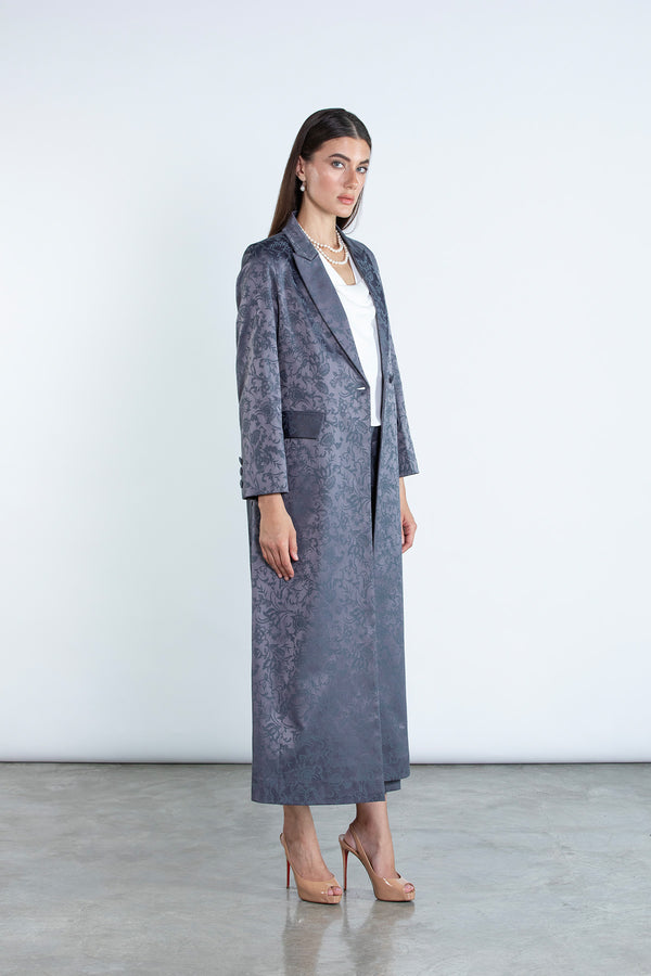 SM2504 - GREY Modest Suit Set with Jacquard Finish