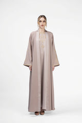 RMDT2401-BG Contemporary Chic Beige Crepe Silk Abaya