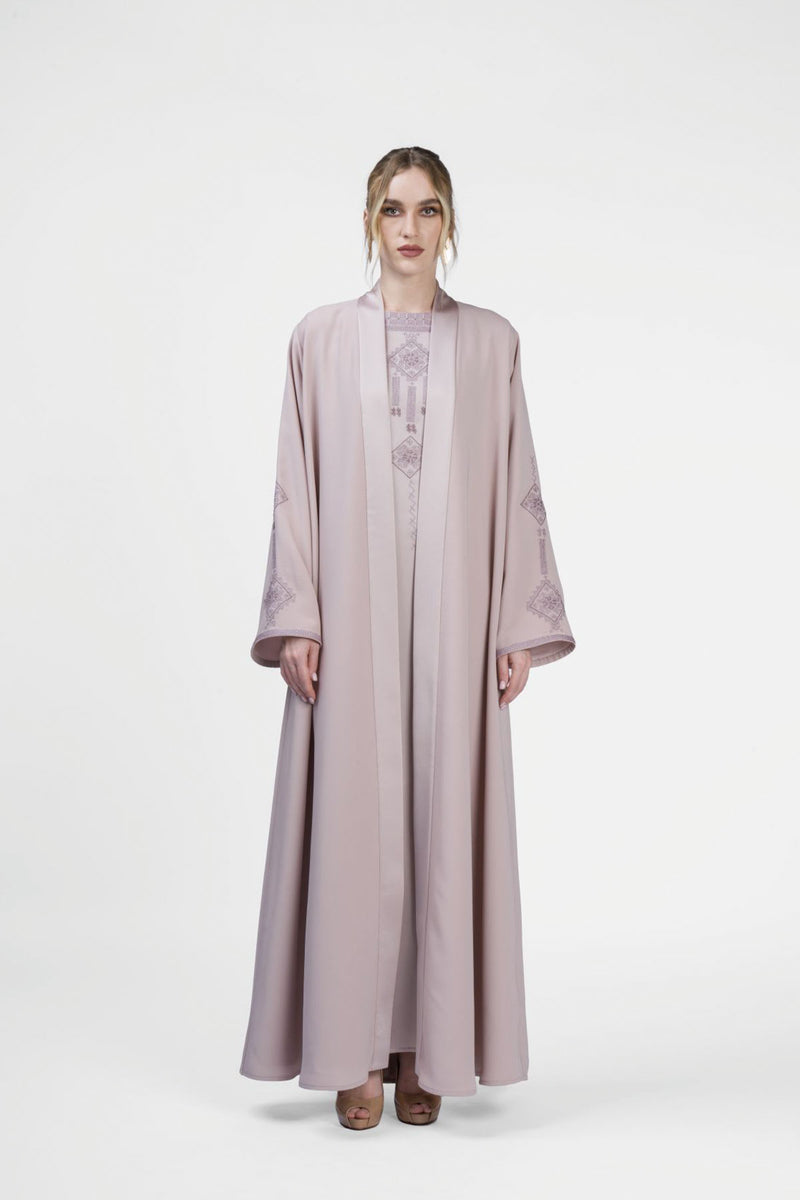 RMDT2401-PK Contemporary Chic Pink Crepe Silk Abaya