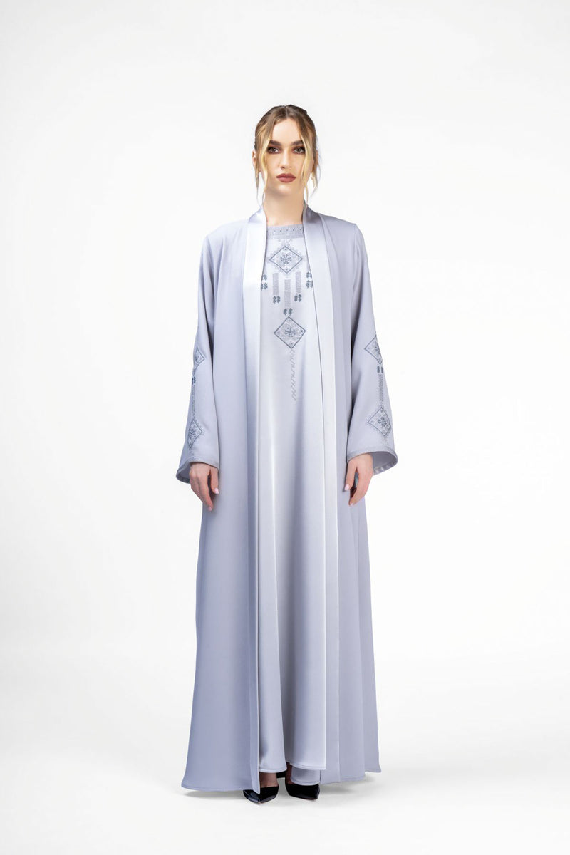 RMDT2401-GY Modern Minimalist Grey Crepe Silk Abaya