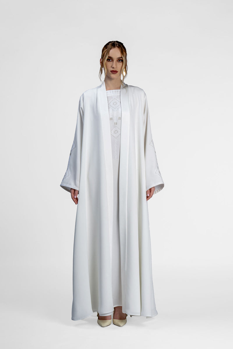 RMDT2401-OW Contemporary Chic Off-White  Crepe Silk Abaya