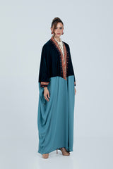 DCV2527-PETROLEUM BLUE Naqshat Al Nada Abaya - Limited Edition