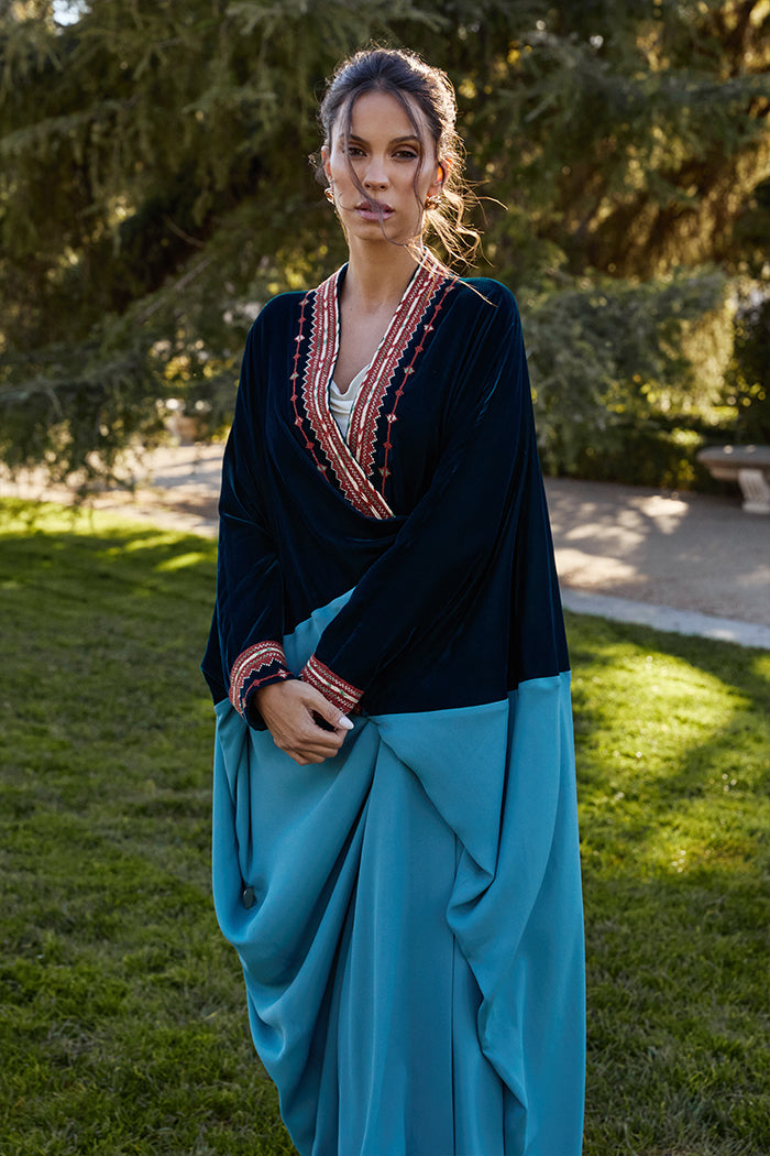 DCV2527-PETROLEUM BLUE Naqshat Al Nada Abaya - Limited Edition