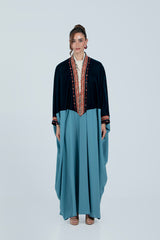 DCV2527-PETROLEUM BLUE Naqshat Al Nada Abaya - Limited Edition