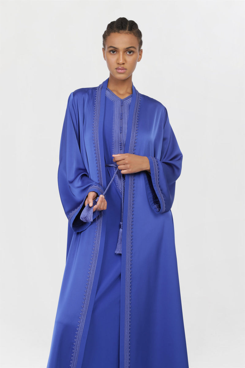 Moroccan Hand Embroidery Abaya Blue Color ED2206