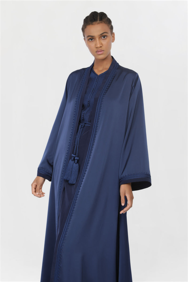 Moroccan Hand Embroidery Abaya Dark Blue Color ED2206