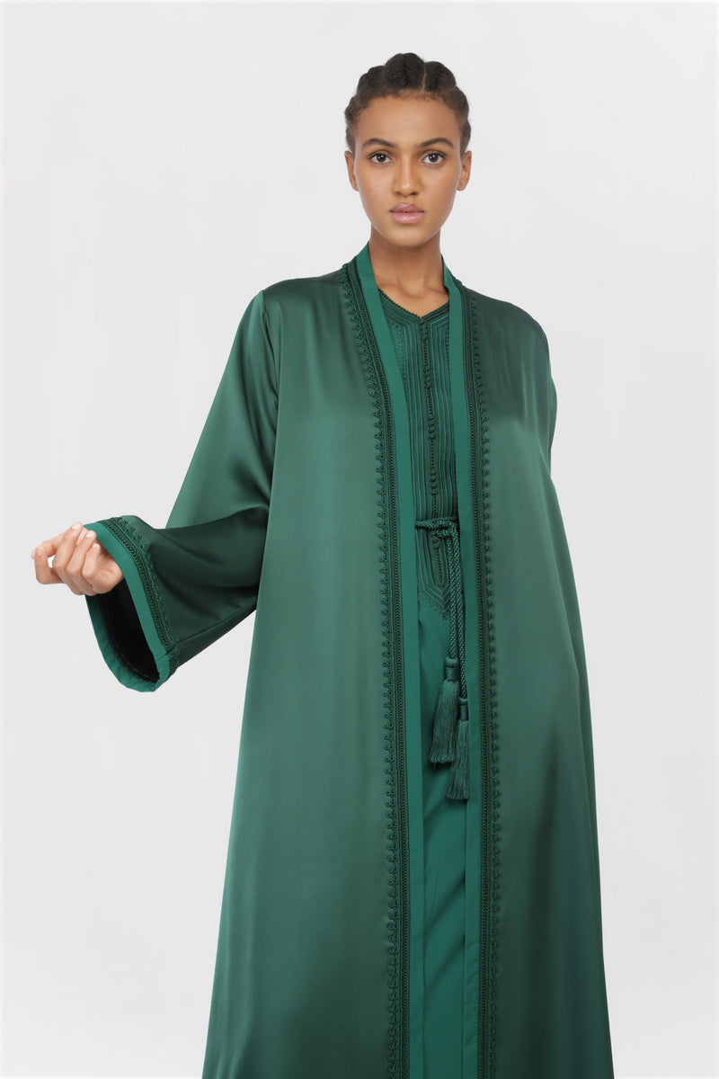 Moroccan Hand Embroidery Abaya Green Color ED2206