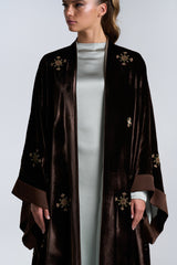 DC2406BRN Haute Couture- Golden Hour Velvet Brown Abaya