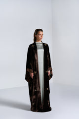 DC2406BRN Haute Couture- Golden Hour Velvet Brown Abaya