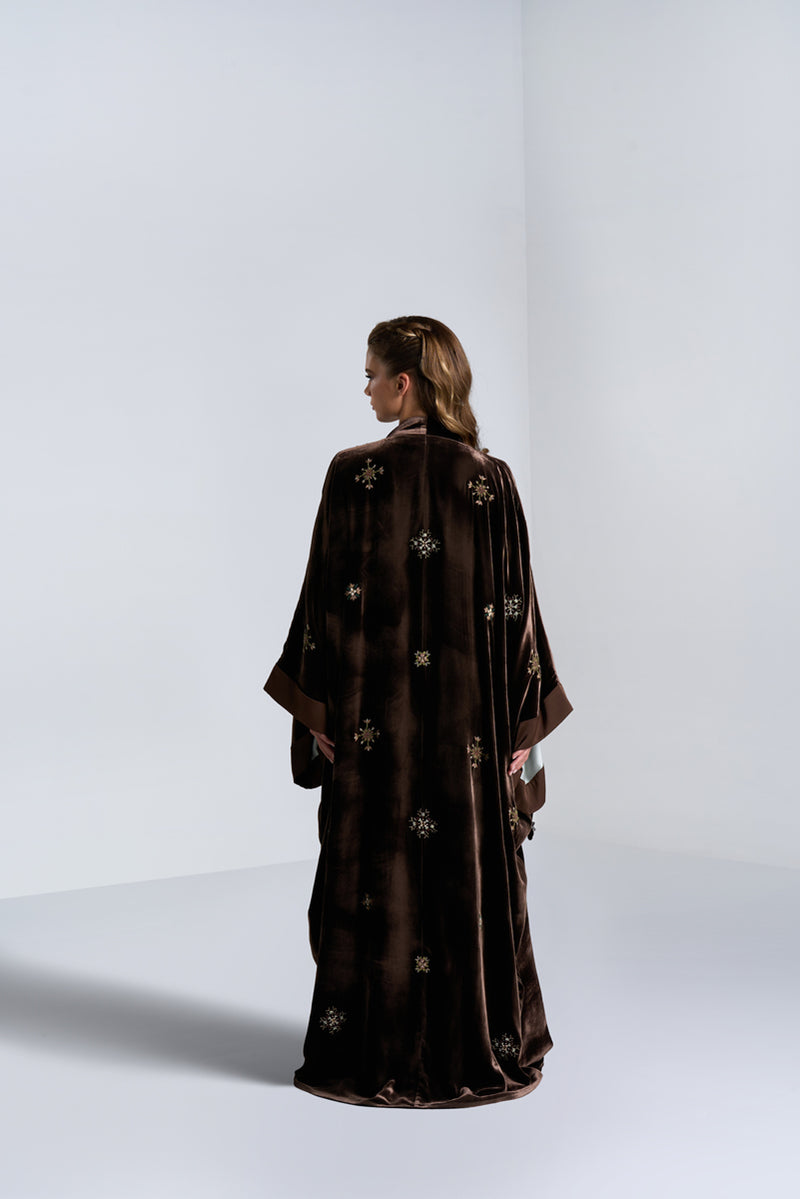 DC2406BRN Haute Couture- Golden Hour Velvet Brown Abaya