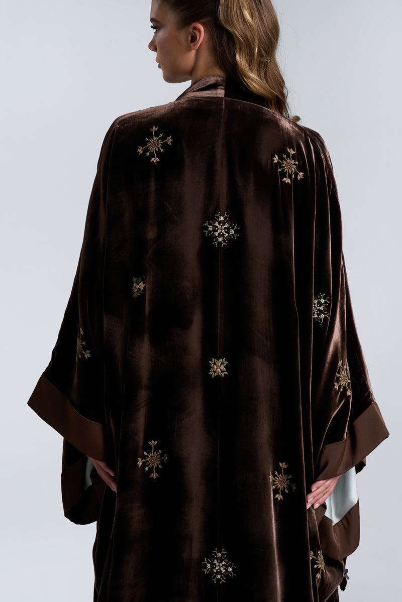 DC2406BRN Haute Couture- Golden Hour Velvet Brown Abaya