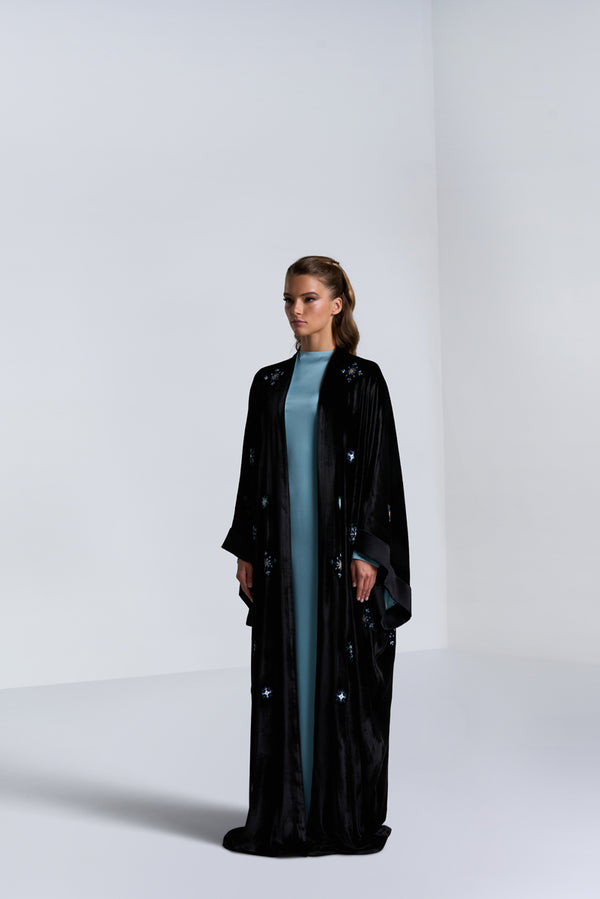 DC2406BLK Haute Couture- Regal Charm Velvet Black Abaya