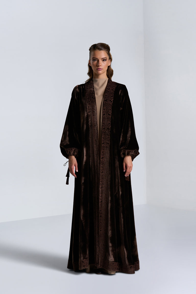 DC2404BRV Eternal Elegance Velvet Brown Abaya