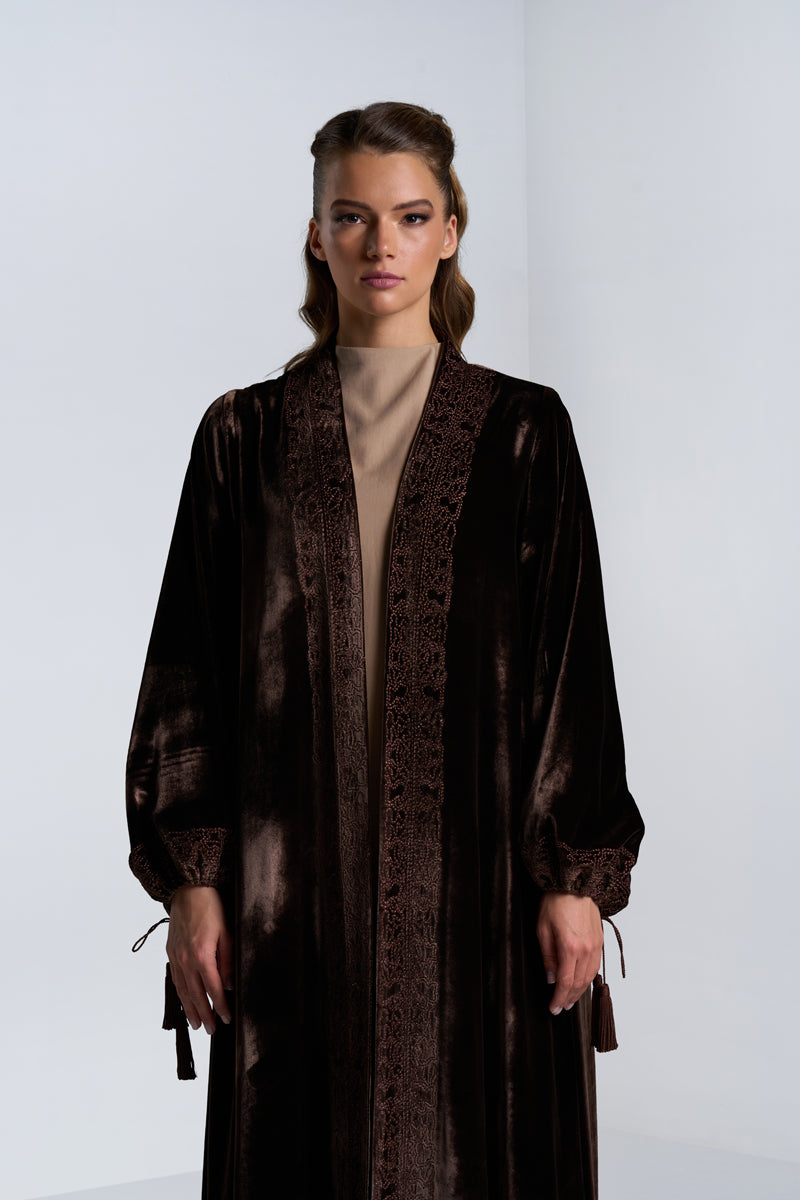 DC2404BRV Eternal Elegance Velvet Brown Abaya