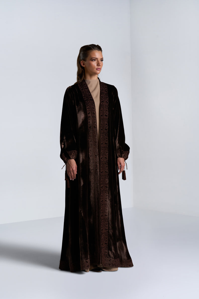 DC2404BRV Eternal Elegance Velvet Brown Abaya