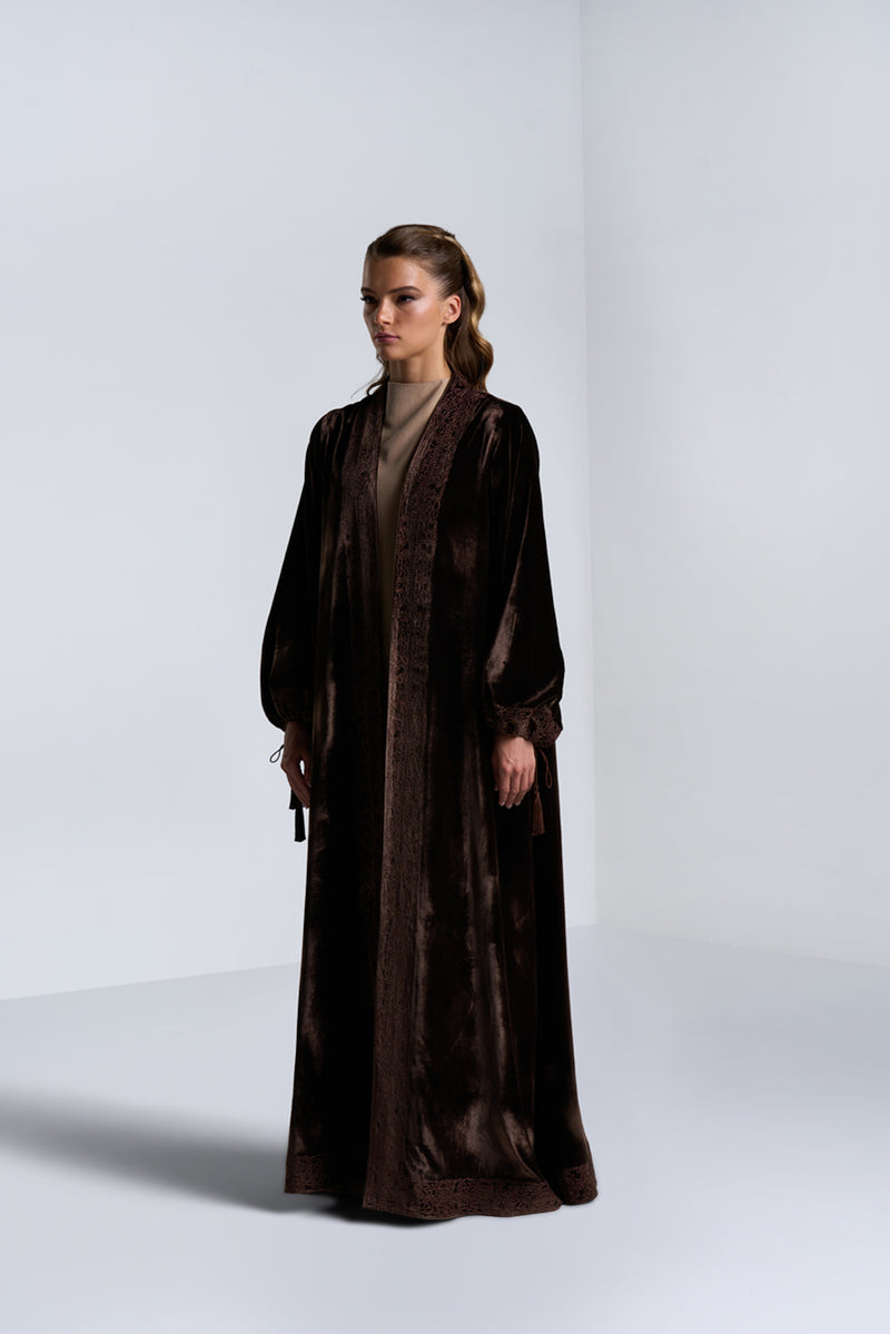 DC2404BRV Eternal Elegance Velvet Brown Abaya