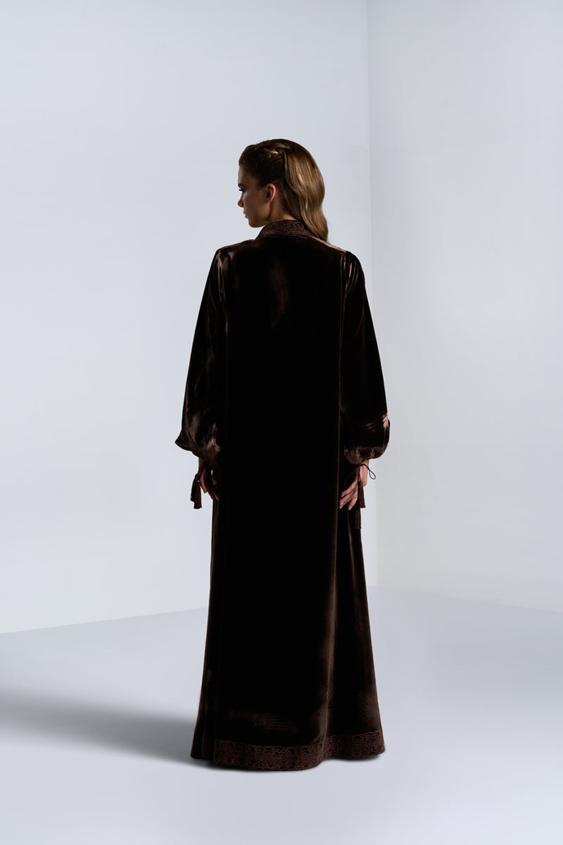 DC2404BRV Eternal Elegance Velvet Brown Abaya